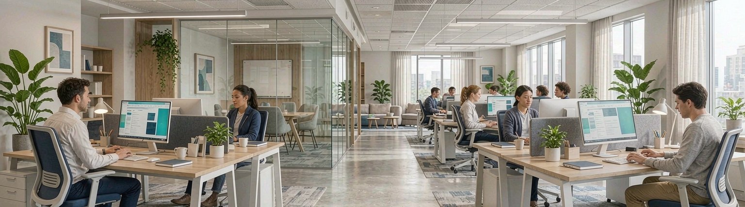 Modern Australian office interior with engineers at workstations